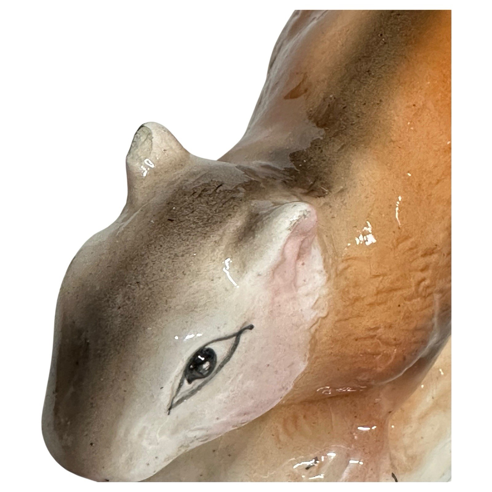 VTG Squirrel on Log Figurine MCM Anthropomorphic Ceramic 1960s Airbrush Kitschy