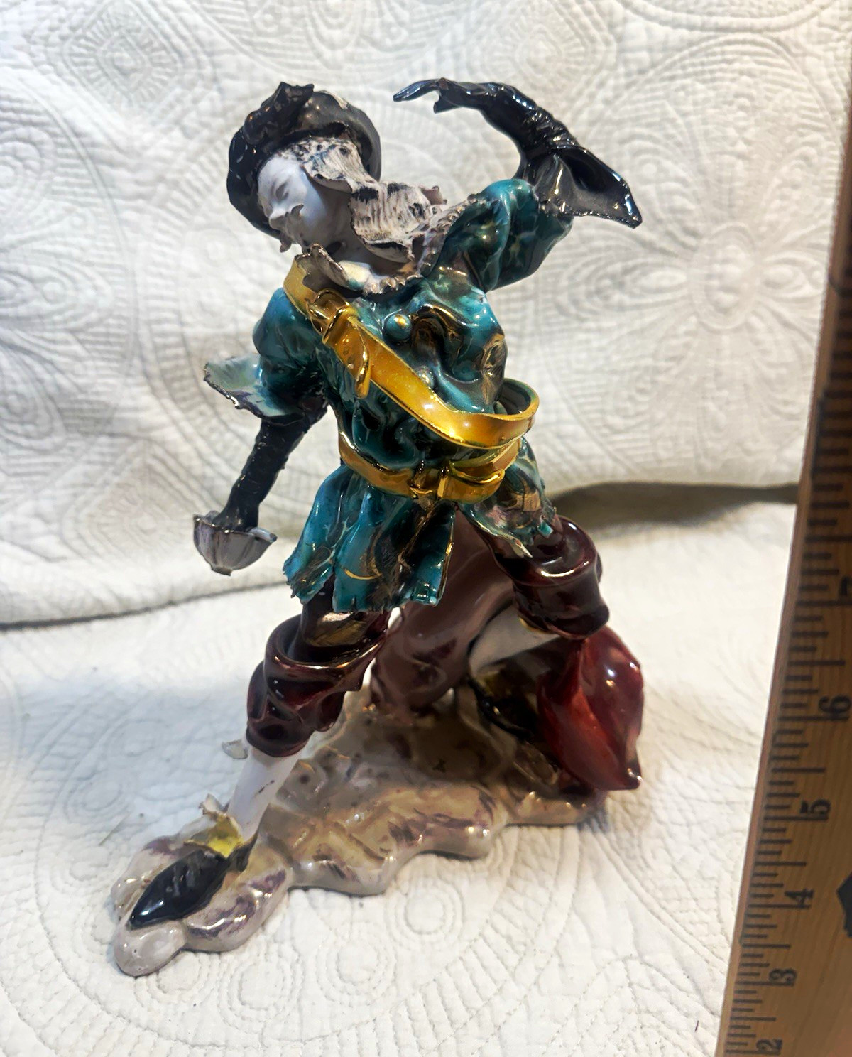 Ceramic Hand Painted Pirate Figurine Glossy Multicolor 11 Inch Adult Decor