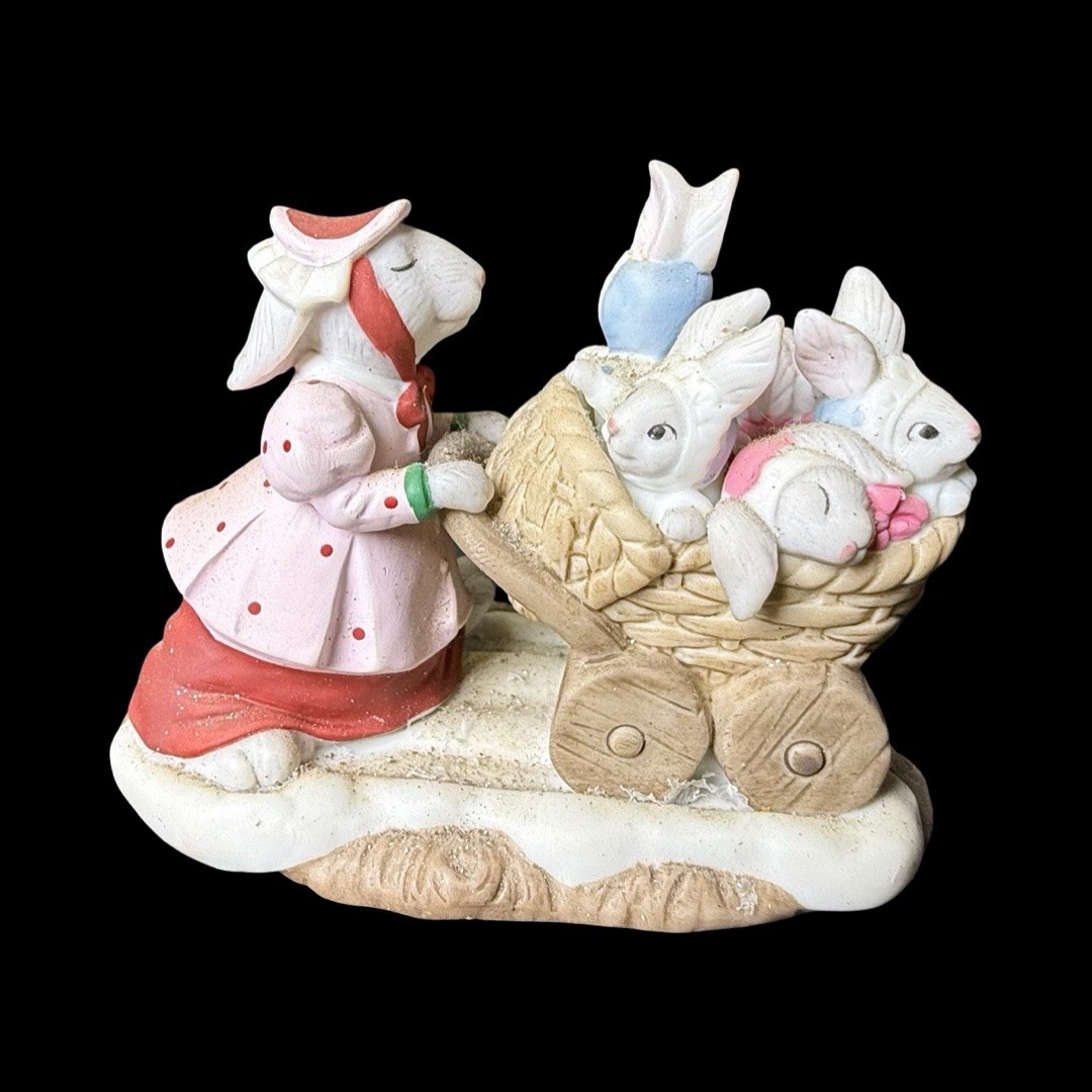 Fitz Floyd Enchanted Forest Holiday Hamlet Nanny Rabbit & Bunnies Figurine 1993