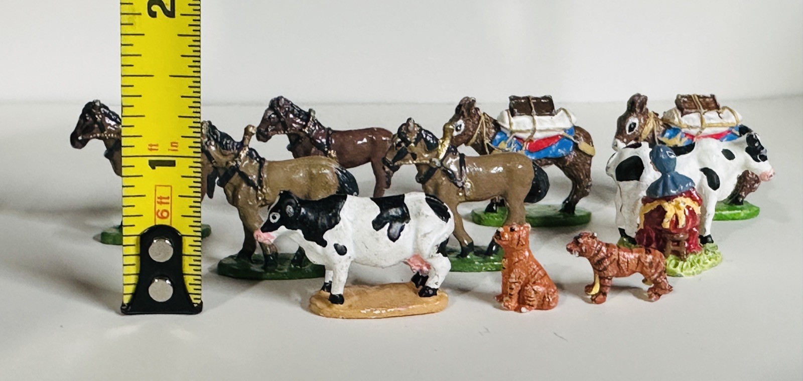 Tiny Vintage Metal China 99 IRS Farm animals Cow Horse Donkey FIGURES