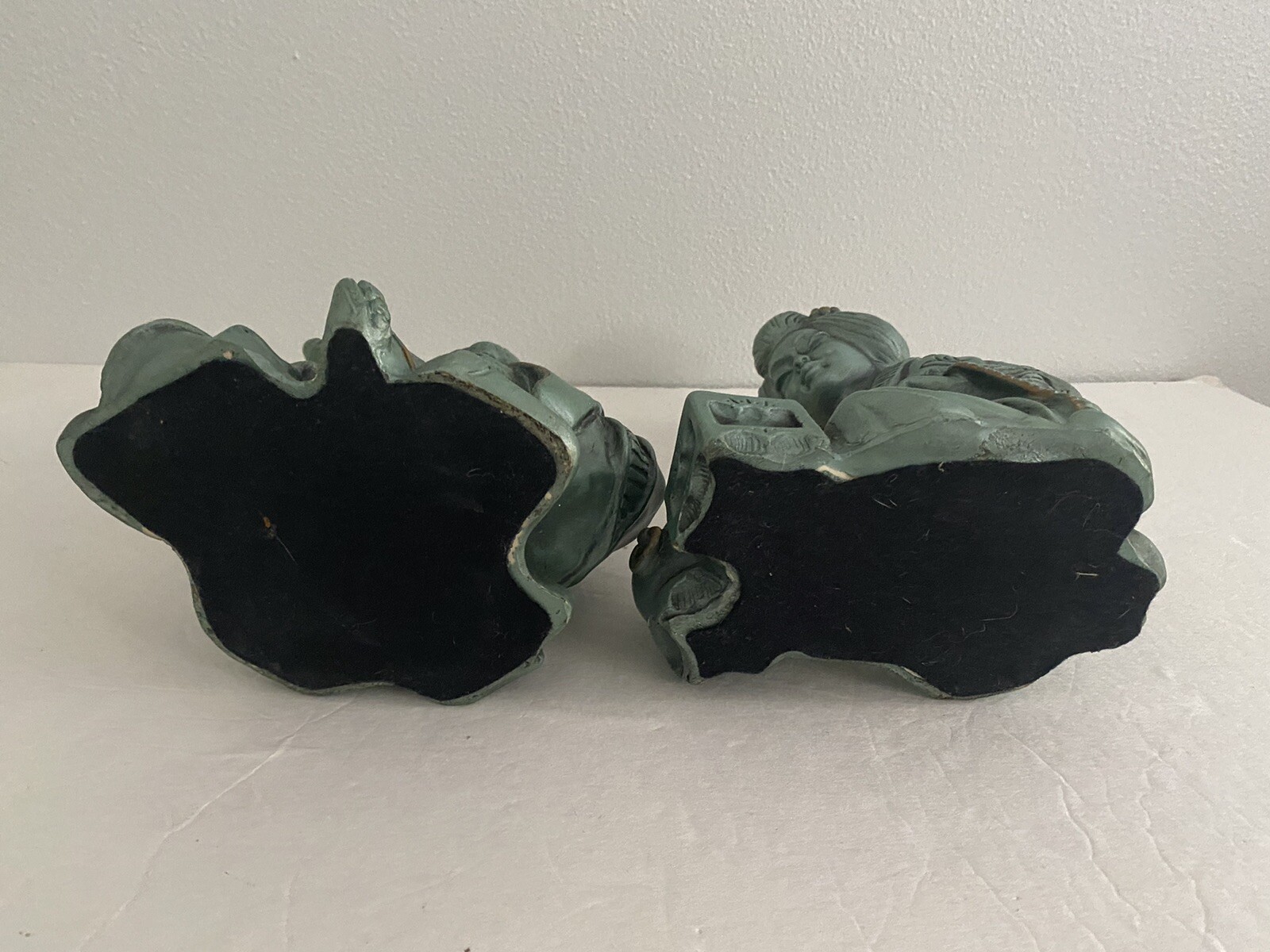MCM Universal Statuary Corp Asian Couple Chalkware Green Figures 1962 Set of 2