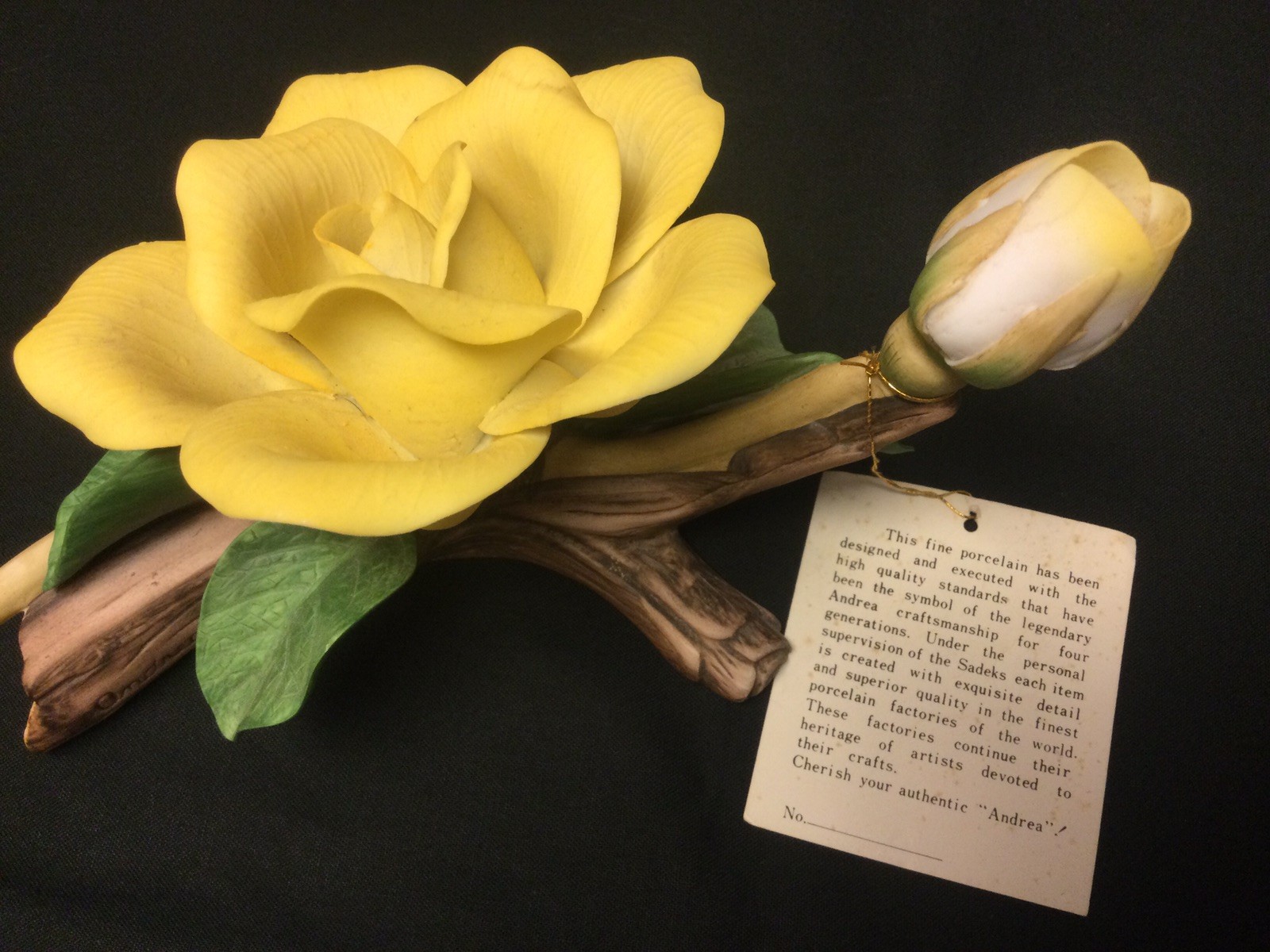 VTG Andrea by Sadek Porcelain Yellow Rose #9668 Copyright 1996