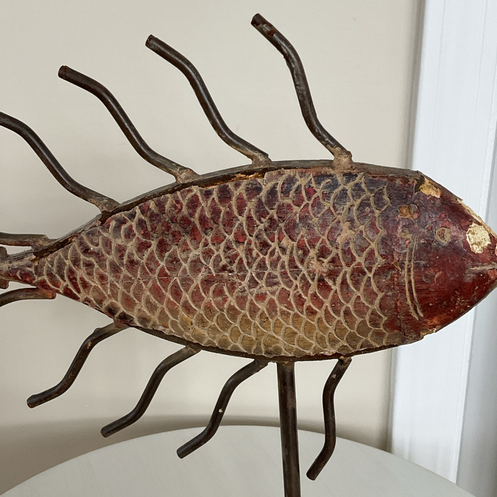 Iron Red Fish Sculpture Ceramic & Metal Handcrafted in India Contemporary Art