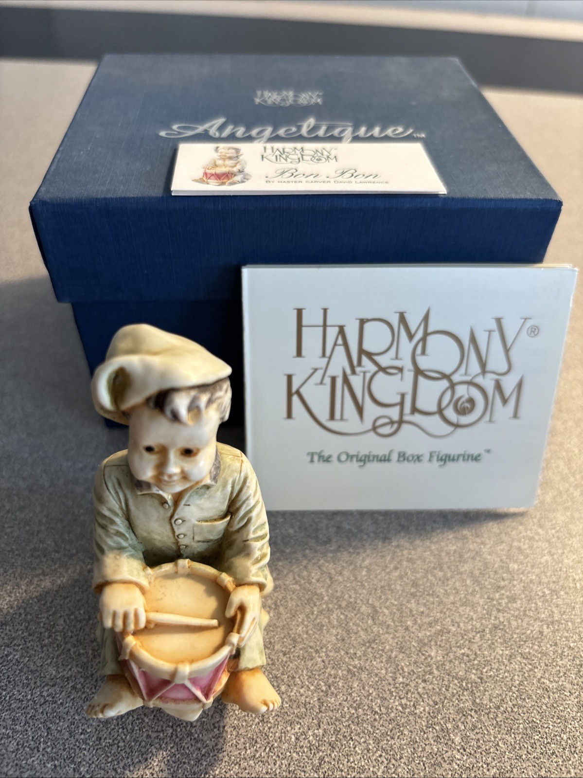 2000 Harmony Kingdom Angelique “Bon Bon” Boy Angel w/Drum Vintage Trinket Box