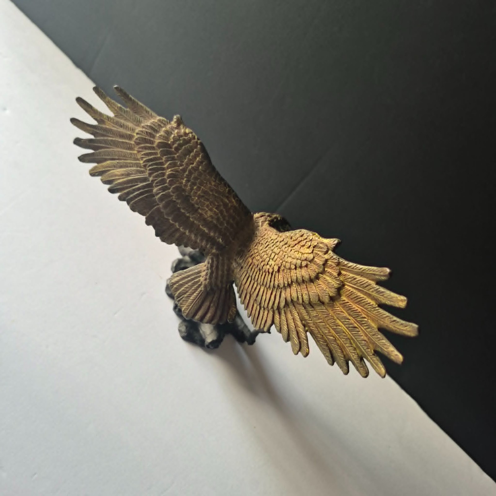 Solid Bronze Eagle Sculpture Hunting/Launching From Branch 8″ Heavy 3 lbs Patina
