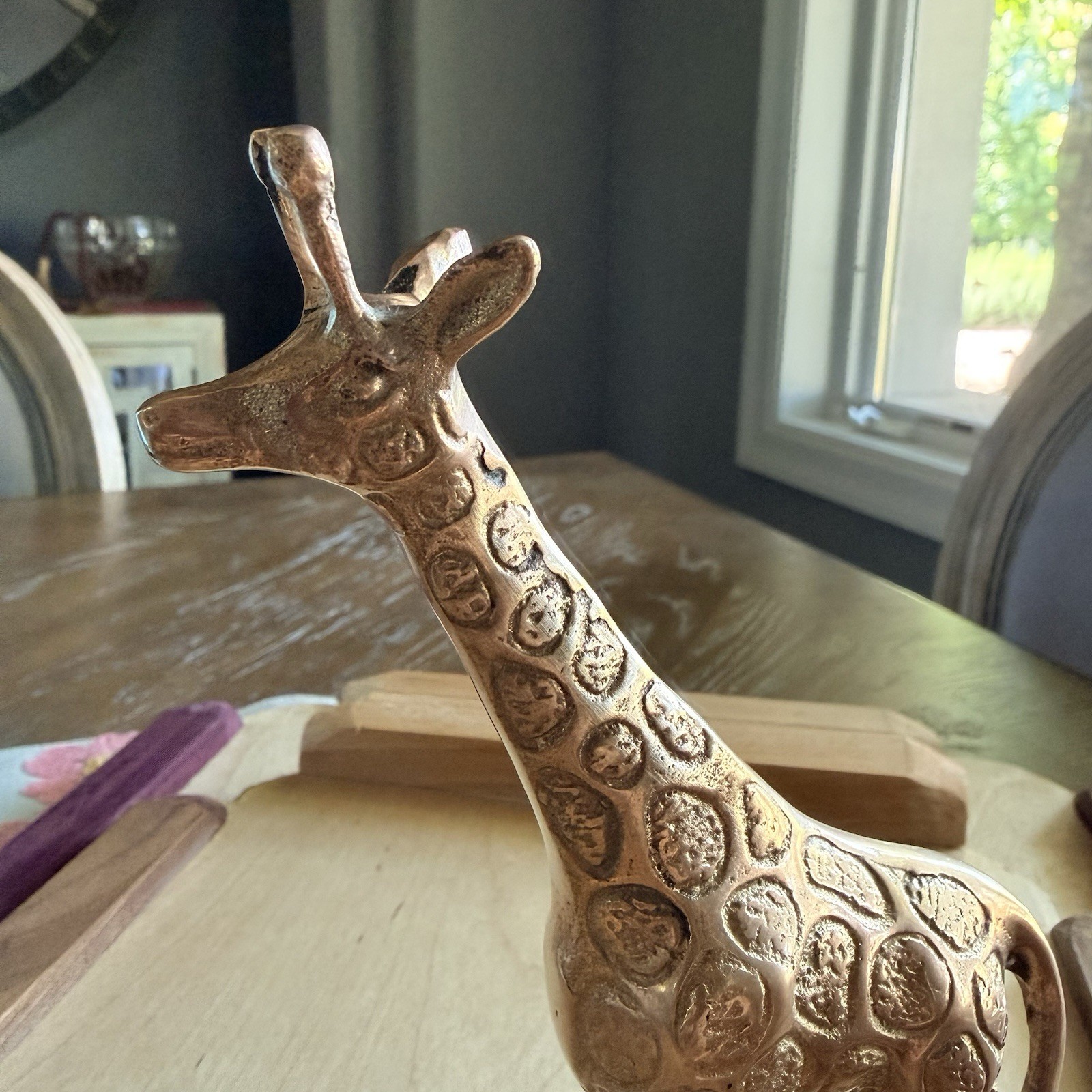 Vintage Brass Metal Giraffe Figurine 6 in 3D Textured Animal Print Decor