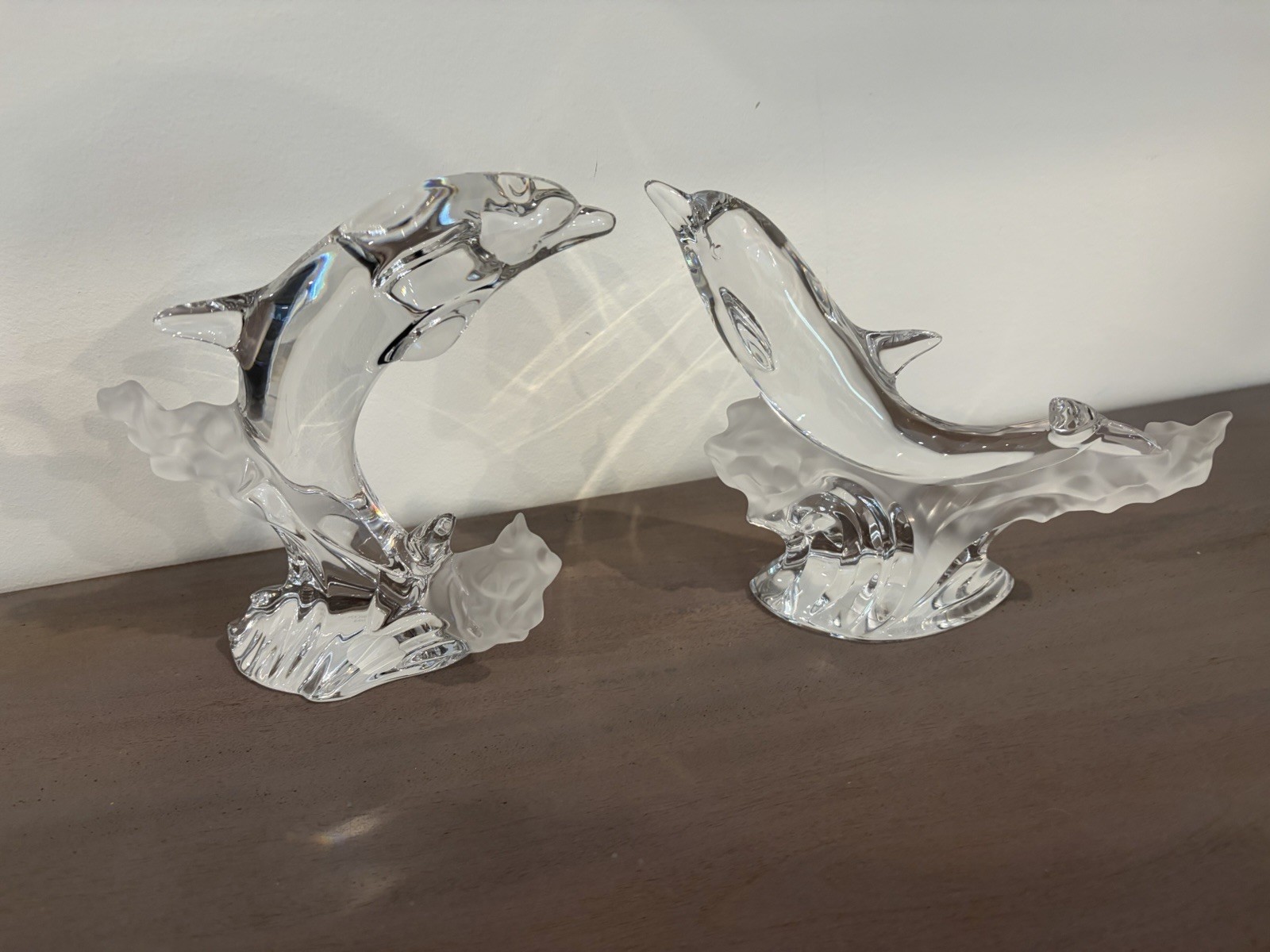 Lenox Fine Crystal Clear/Frosted 1994 and 1995 Dolphin Decor Set of 2 Germany