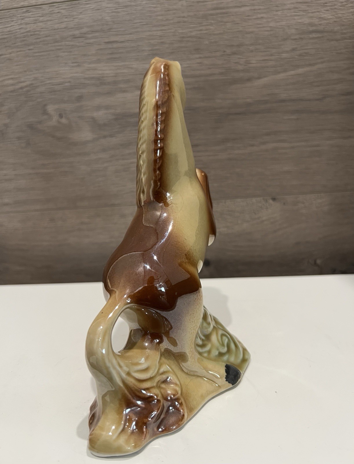 Classic Lusterware Ceramic Horses 4053 Brown Tan Made in Brazil 7” Tall