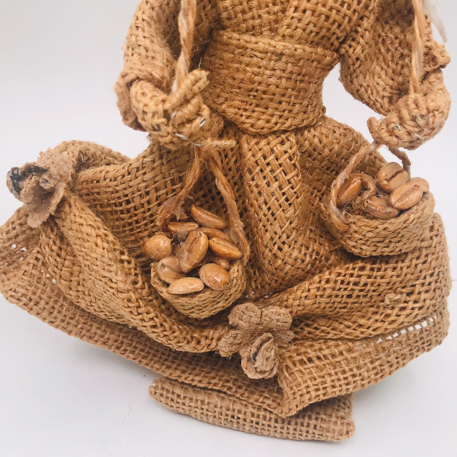Vintage Burlap Peasant Man & Woman Carrying Produce Figurines Primitive Folk Art