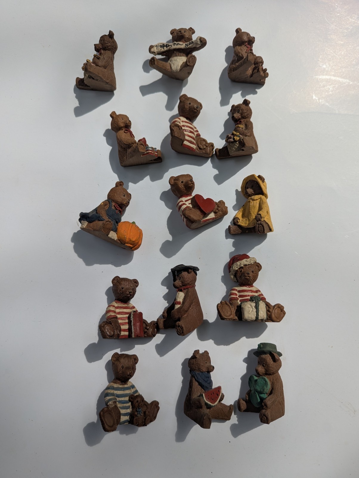 Vintage Miniature 2″ Teddy Bear Figurine Composite Resin – Set of 15