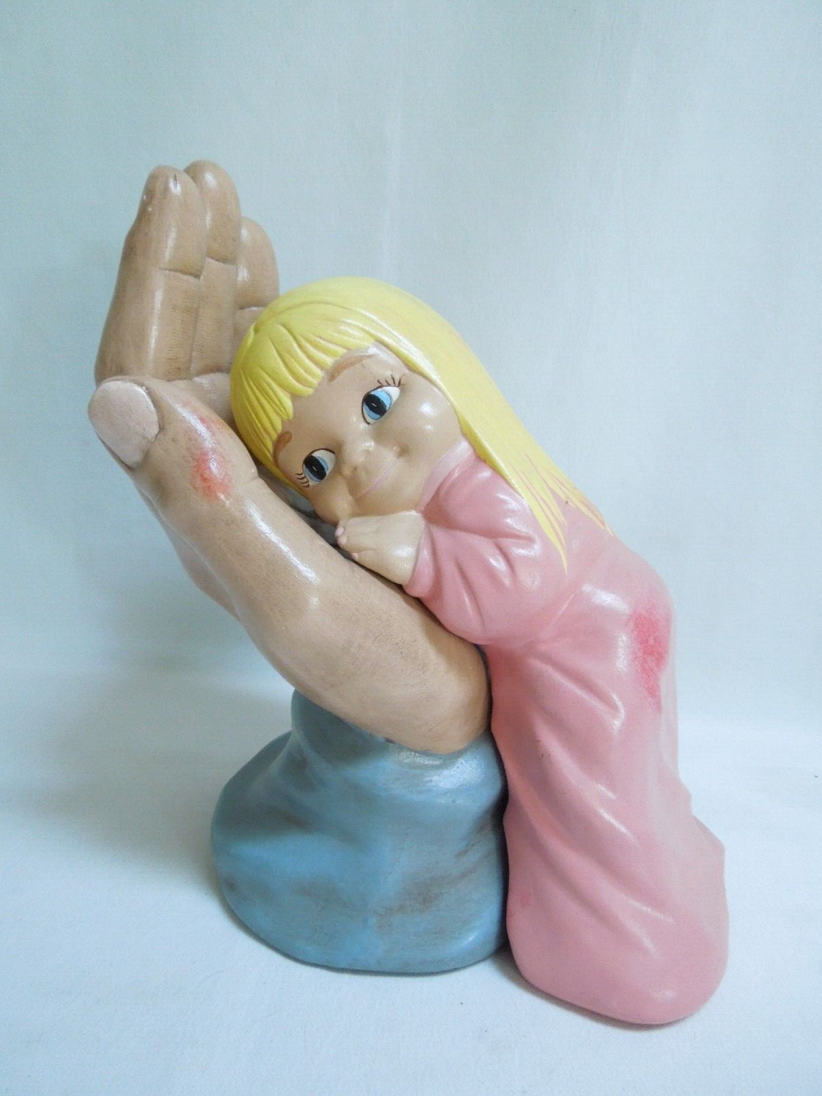 Vintage Girl Resting in Hand Large Ceramic Large Figurine Handmade & Signed 1983