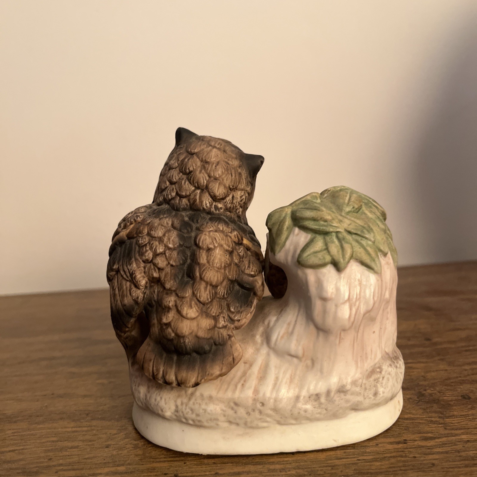 Homco 1970s Figurine Owl Family Mom Owlets Tree Branch Poreclain #1298