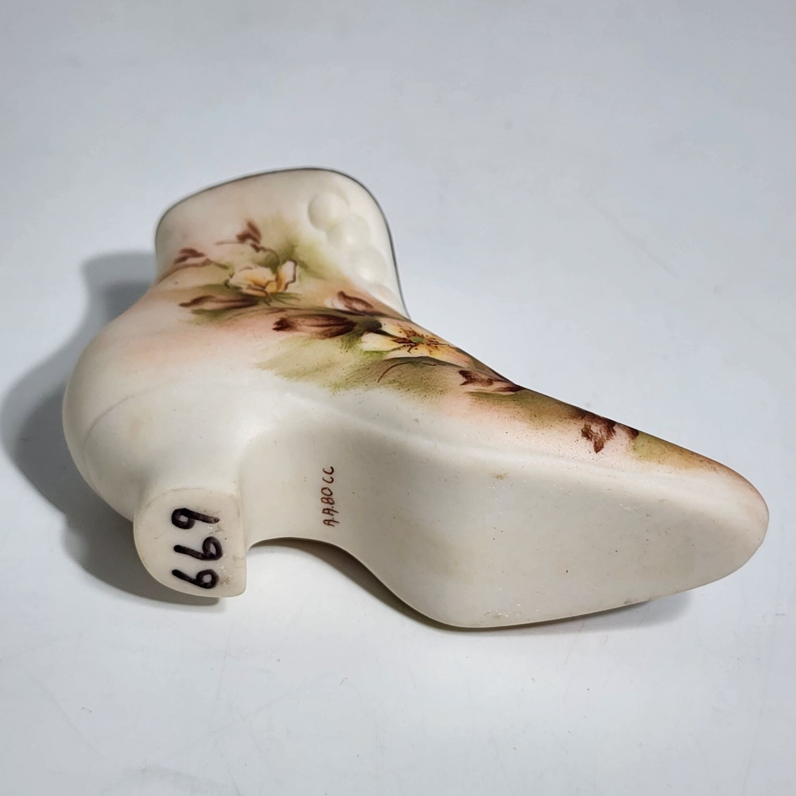 Vintage Ceramic Boot Vase With Hand Painted Floral Design Matt Finish
