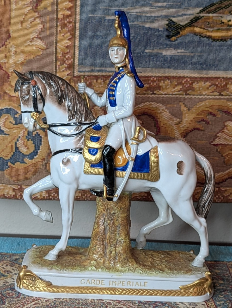Vtg Blue German Scheibe Alsbach Porcelain Napoleon Garde Imperiale Horse Statue