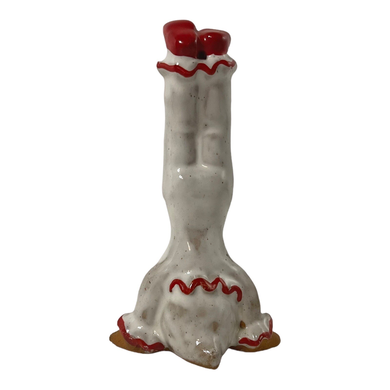 Clown Head Stand Figurine Red White Glazed Terra Cotta Clay 4.75″ Napcoware
