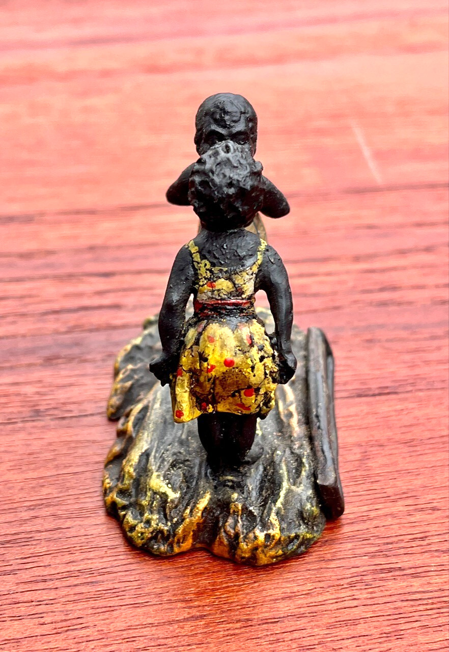 Antique Miniature Sculpture Boy Girl Kissing, Hand painted, Mixed Metals 1890s