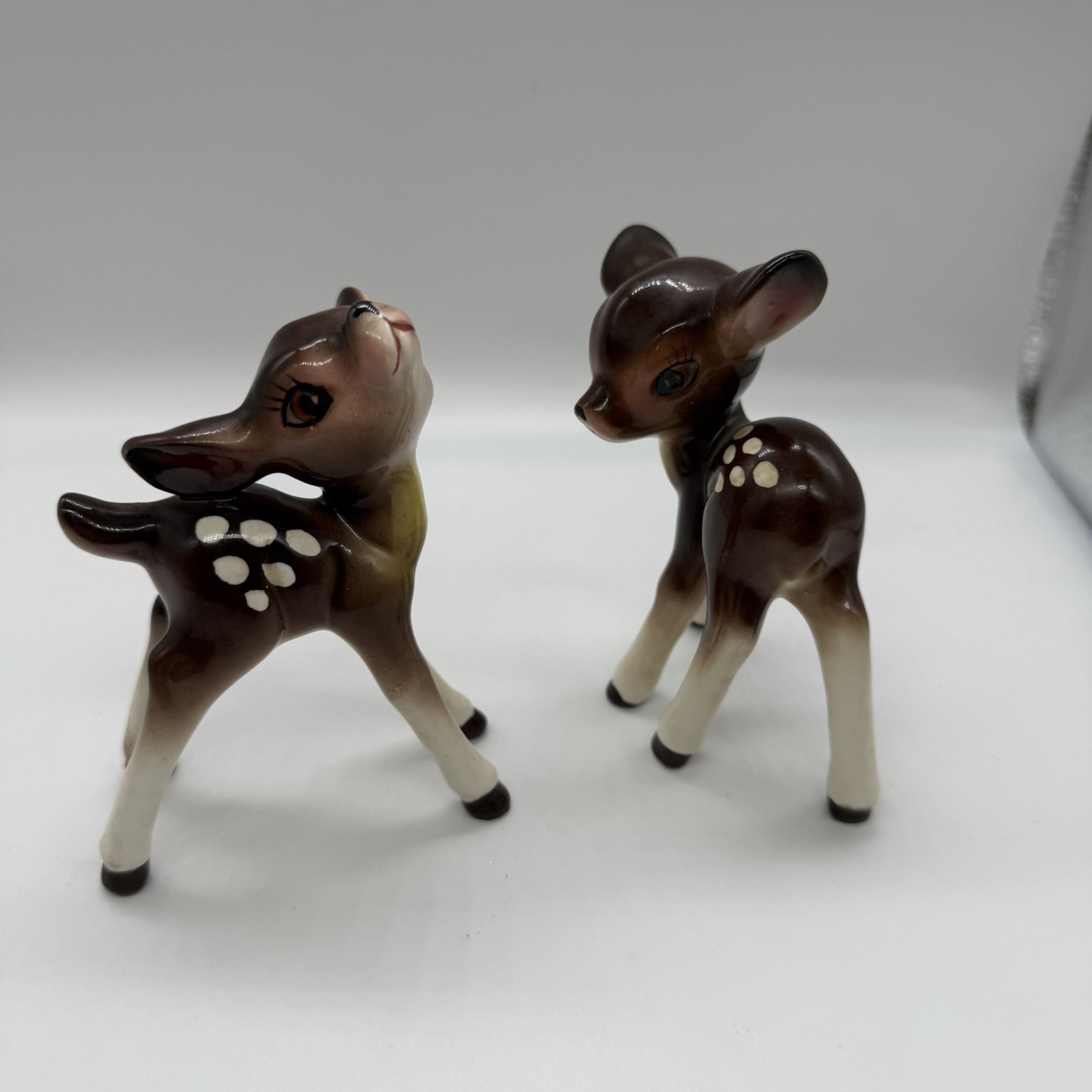 Vintage Bone China Deer Figurine Set of 2 Japan Tiny Animals Big Eyes Decor