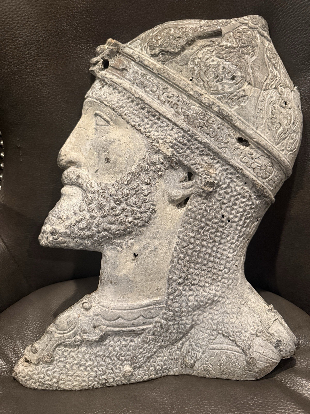Rare Antique Lead Ottoman Warrior Relief Seljuk Revival Architectural art