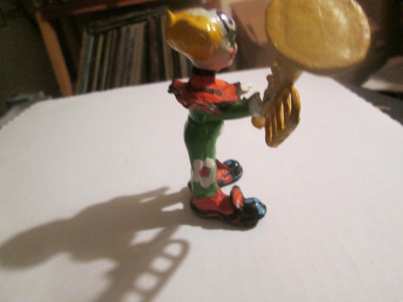 3 inch vintage composite Clown figure with trumpet colorful cute