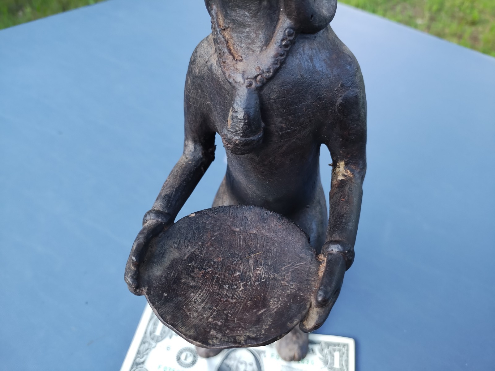 Vintage Bronze Dog Butler Holding Tray 11″