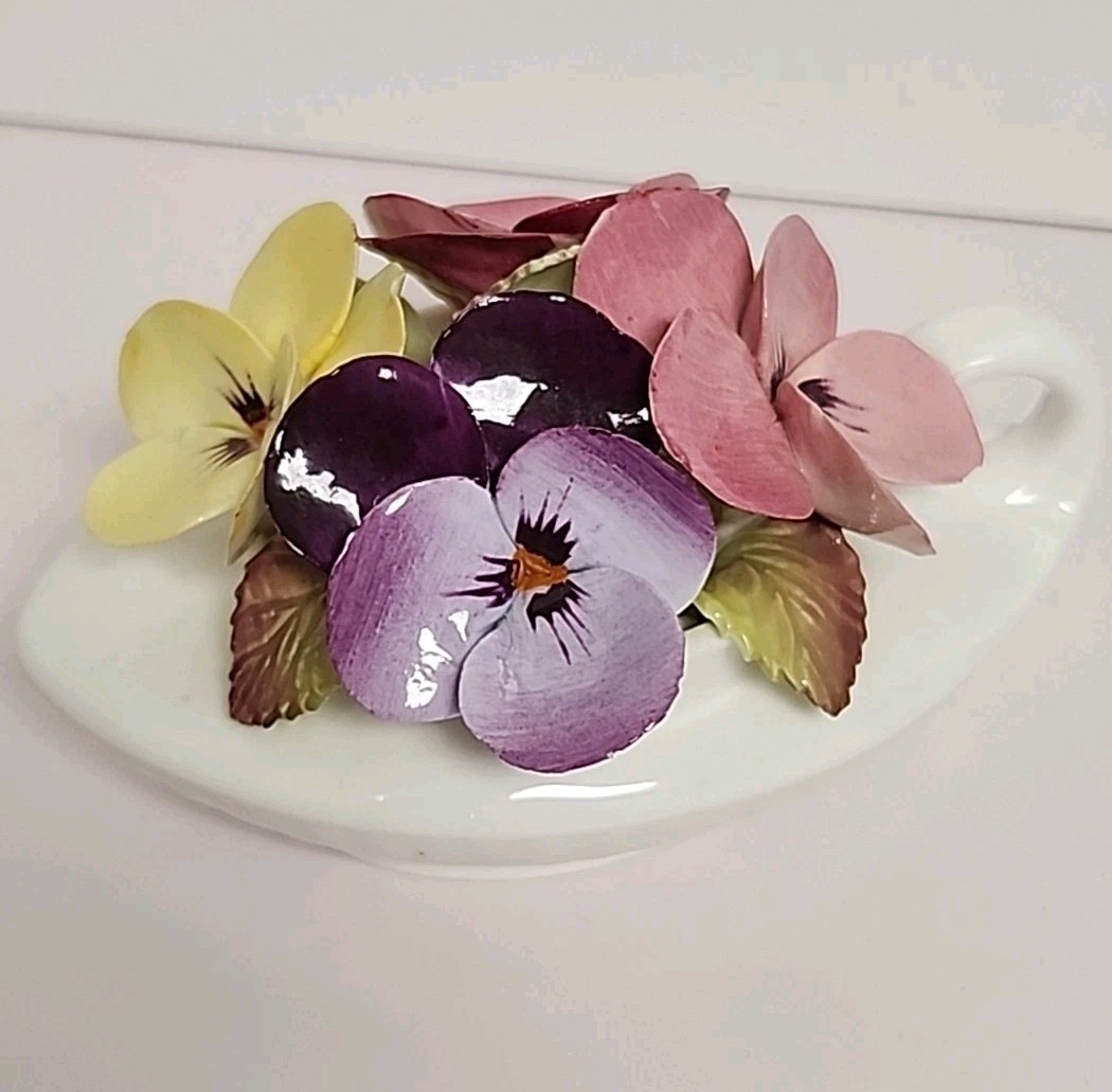 Vtg Heathcote Hall Ltd Fine Bone China Pansies Made in England 5″ x 4″ EUC