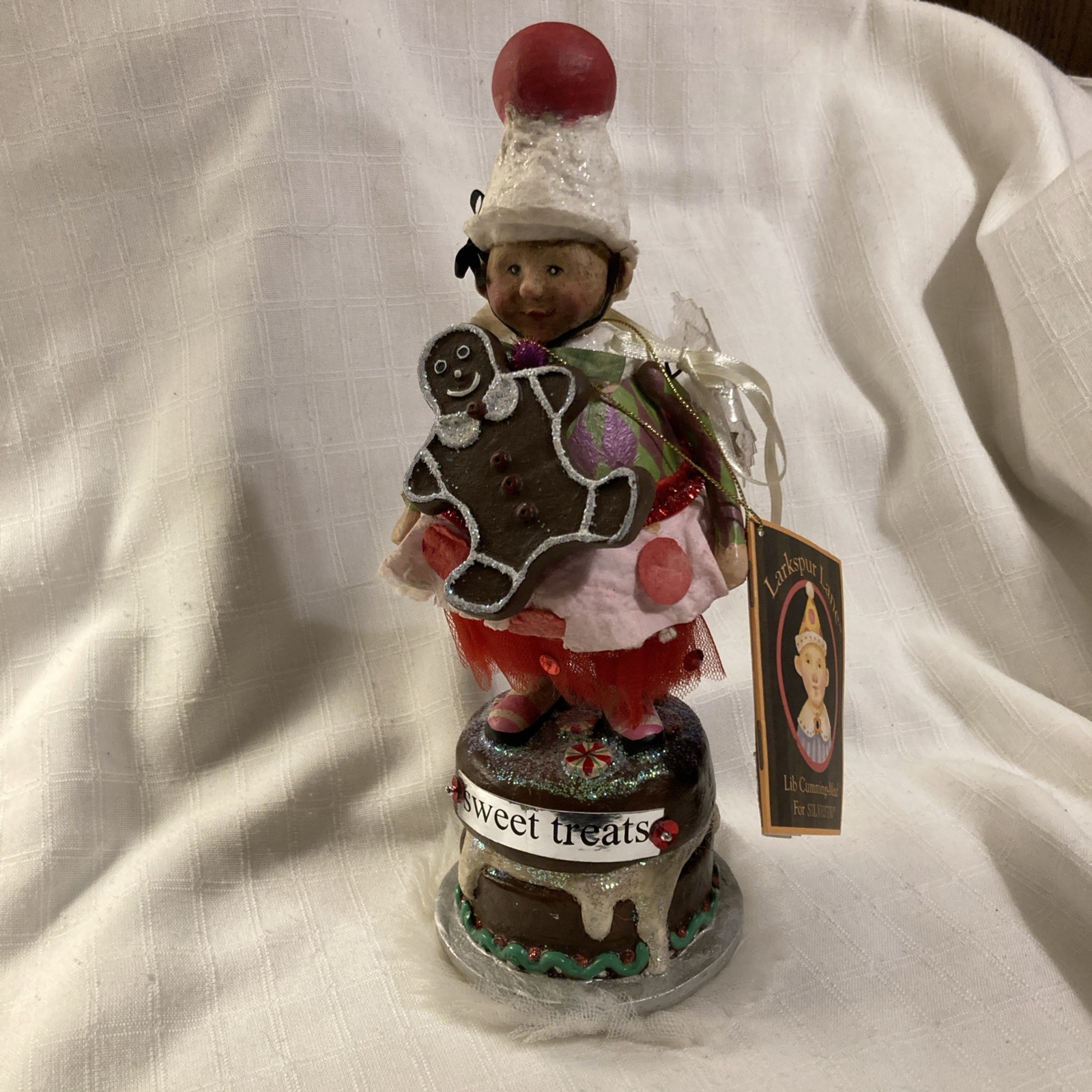 Vintage Larkspur Lane Sweet Treats Folk Art Girl With Booklet Silvestri 10.5 In