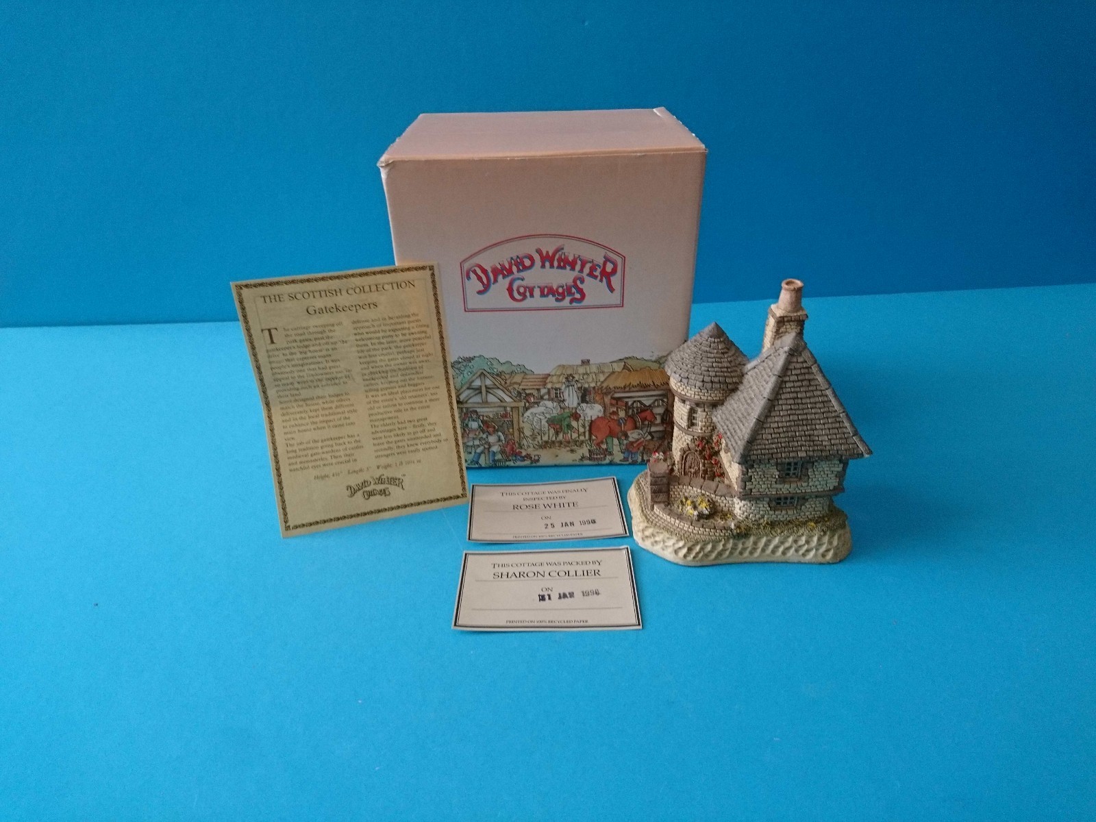 GATEKEEPERS – DAVID WINTER COTTAGES – JOHN HINE LTD – 1988 (4″X3″X5″) COA & BOX