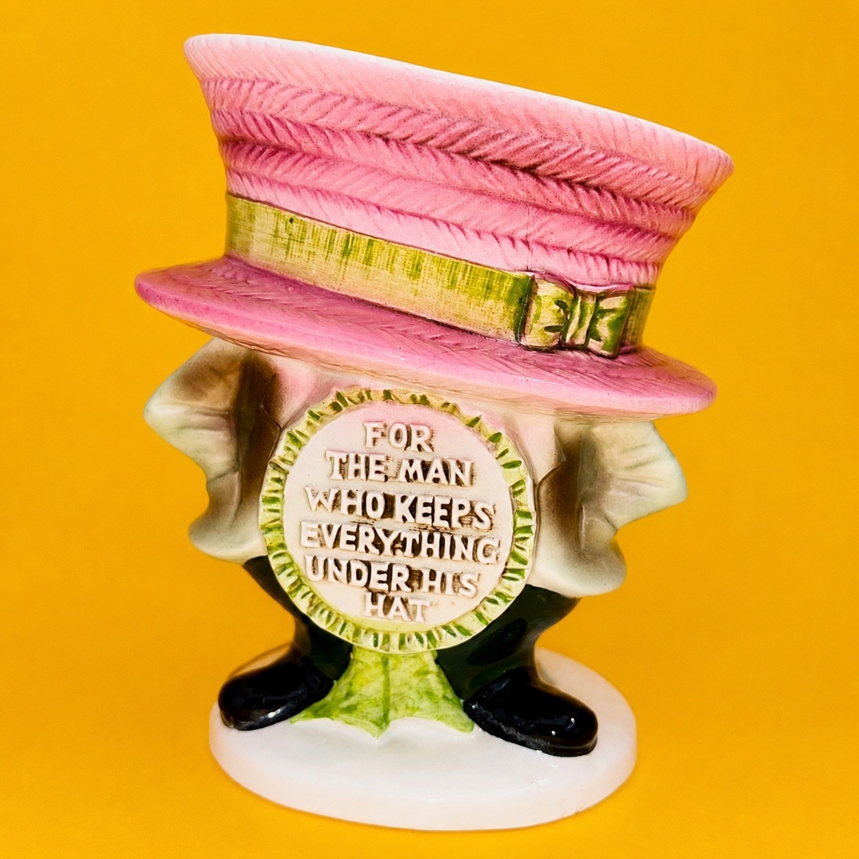 Vtg Ceramic Planter For The Man Who Keeps Everything Under His Hat Top Figurine