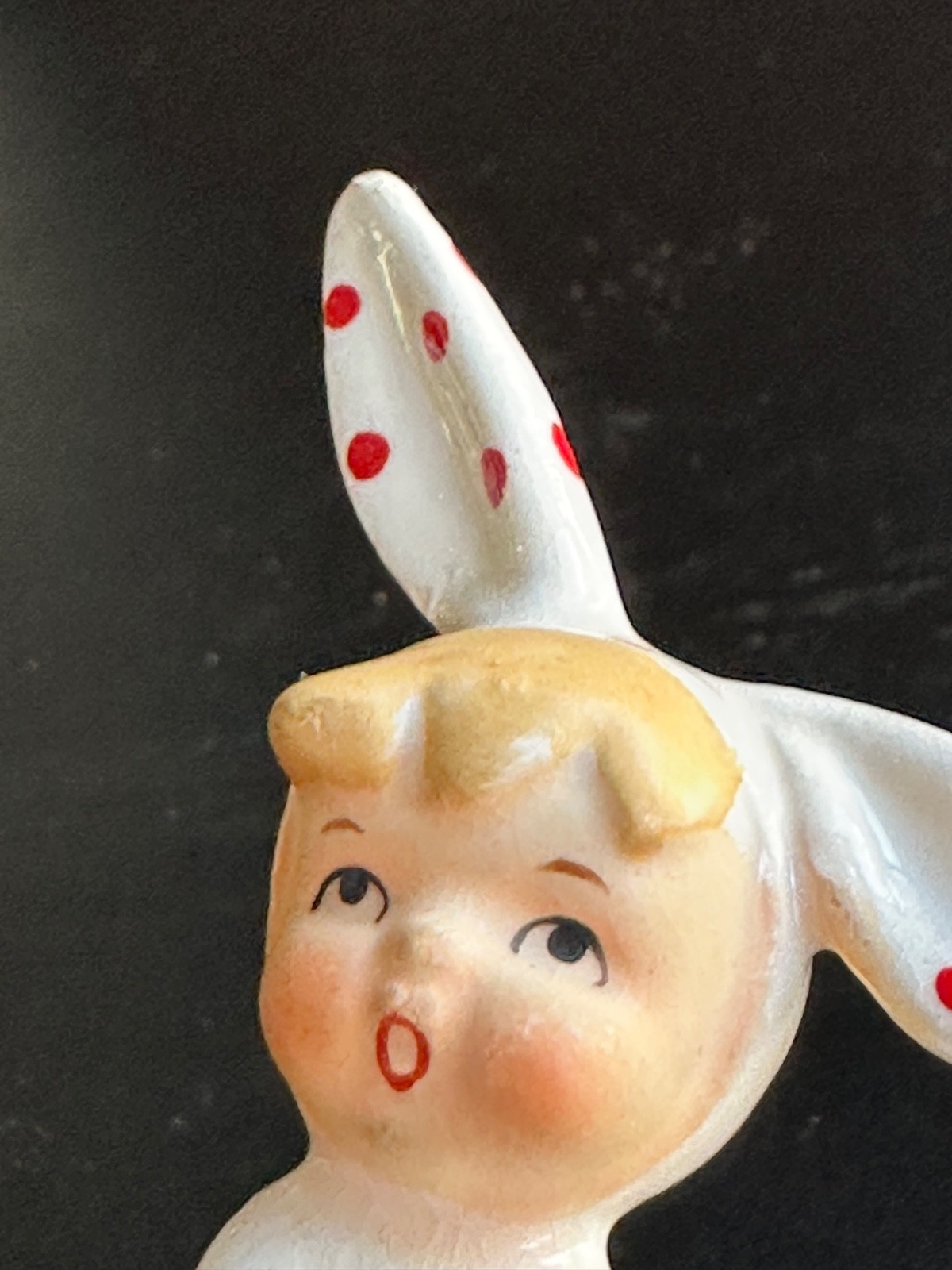 Lefton Vintage Japan polka dot pixie Rabbit bunny Figurine Girl anthropomorphic