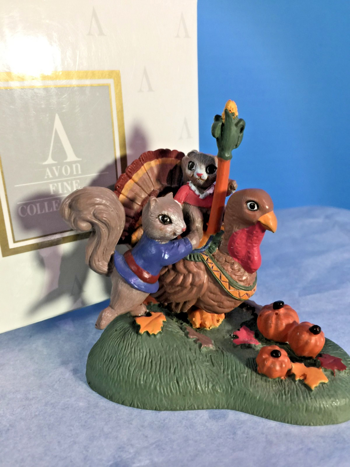 Avon Kathy Jeffers “Turkey and Squirrels” Figurine, 1993 NEW In Box