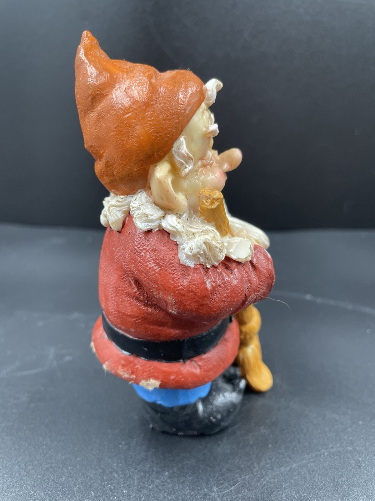 OOAK Mini Garden Gnome Dwarf Sweeping Happy Smiling Resin 4.5” Multicoloured VTG