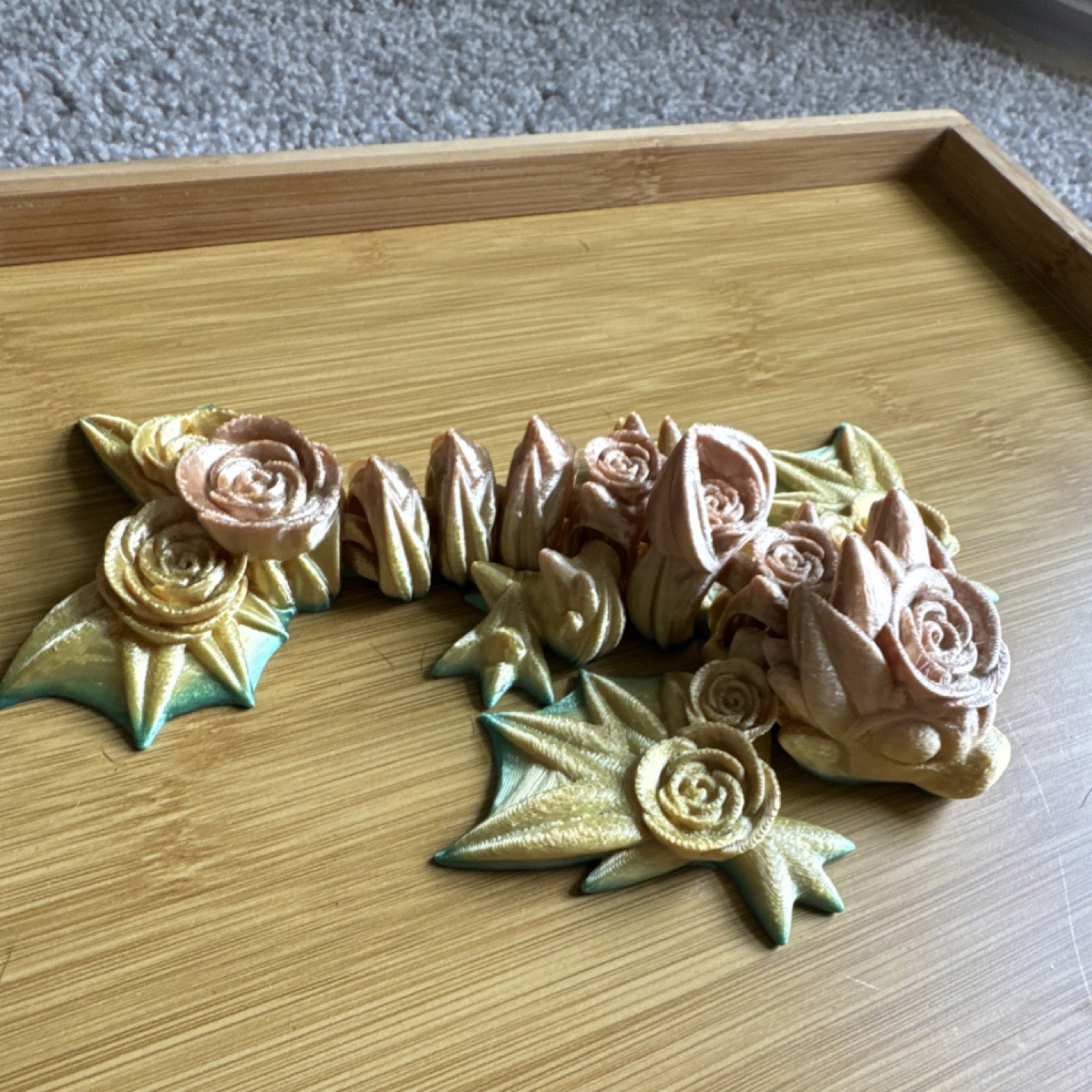 Gold & Rose Dragon Plastic Figurine Sculpture, Fantasy 3D Effect, Adults