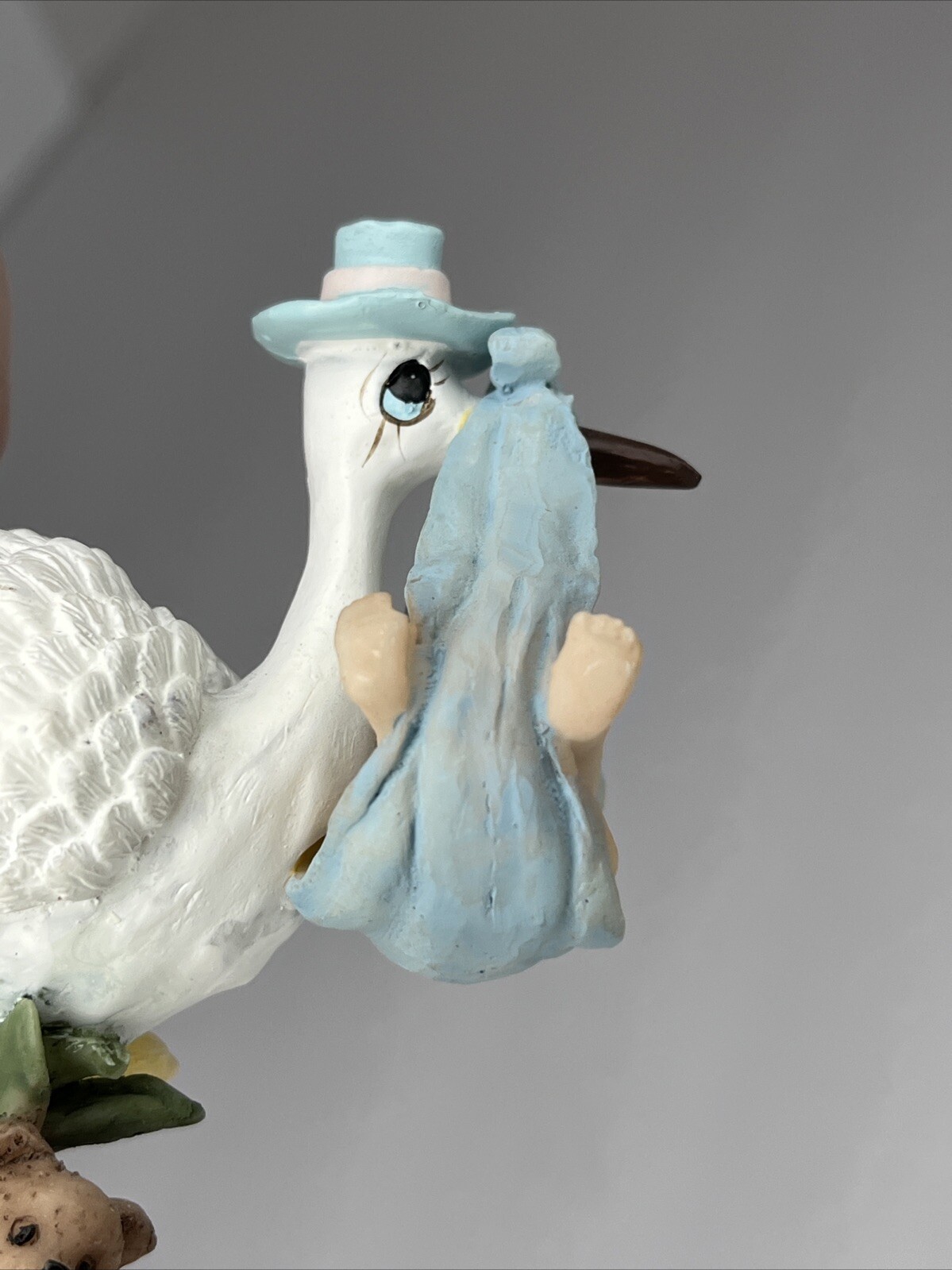 Vintage Shiah Yih Stork Bringing Baby Shower Ceramic Figurine Collectible Décor