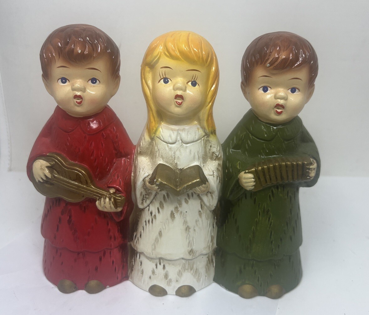 Vtg Decorama Musical Trio Kids Music Box Plays Silent Night Japan MCM
