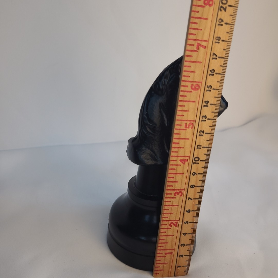 Black Large Knight Horse Head Chess Piece Figurine Statue Decor Metal 7″