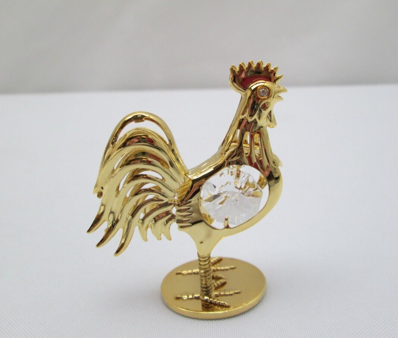 24K Gold Plated Rooster with Swarovski Crystals Figurine Ornament