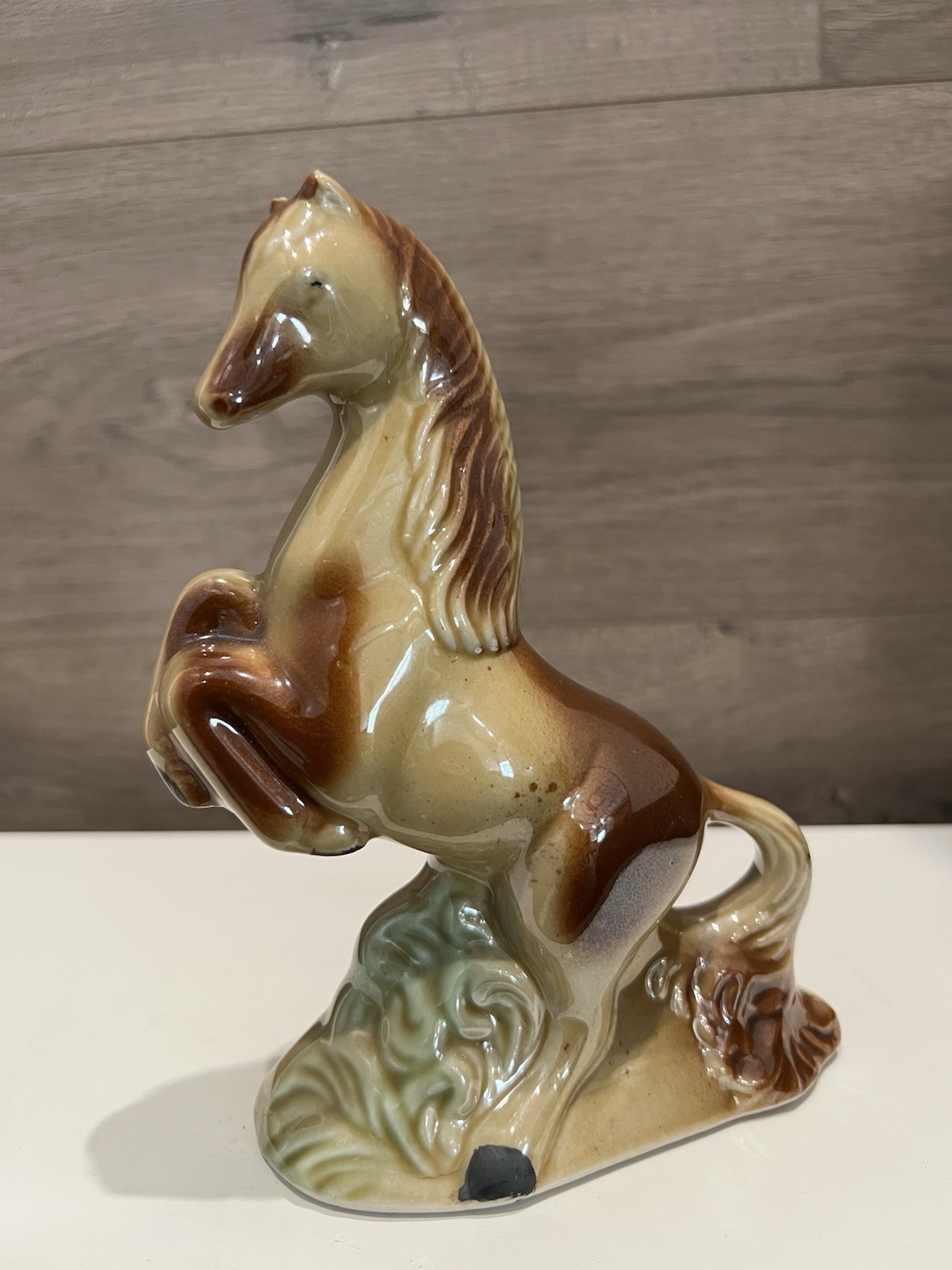 Classic Lusterware Ceramic Horses 4053 Brown Tan Made in Brazil 7” Tall