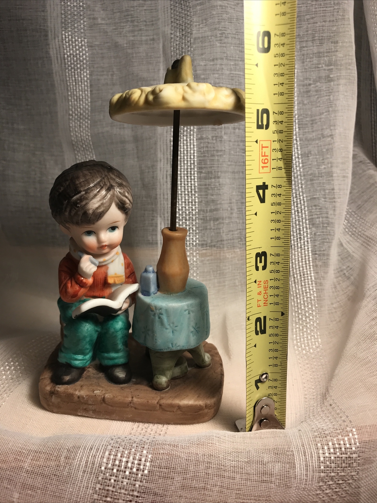 Capodimonte VTG Antique Boy Reading Writing Book Umbrella HTF Rare Figurine ￼