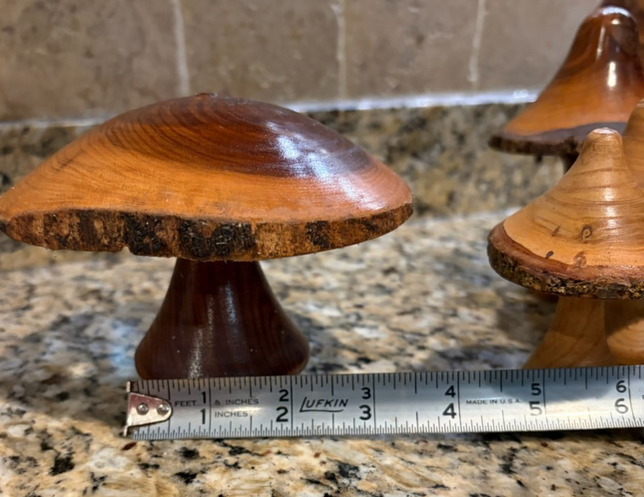 Vintage Wooden Mushrooms Wood Sculptures Handmade Set of 6