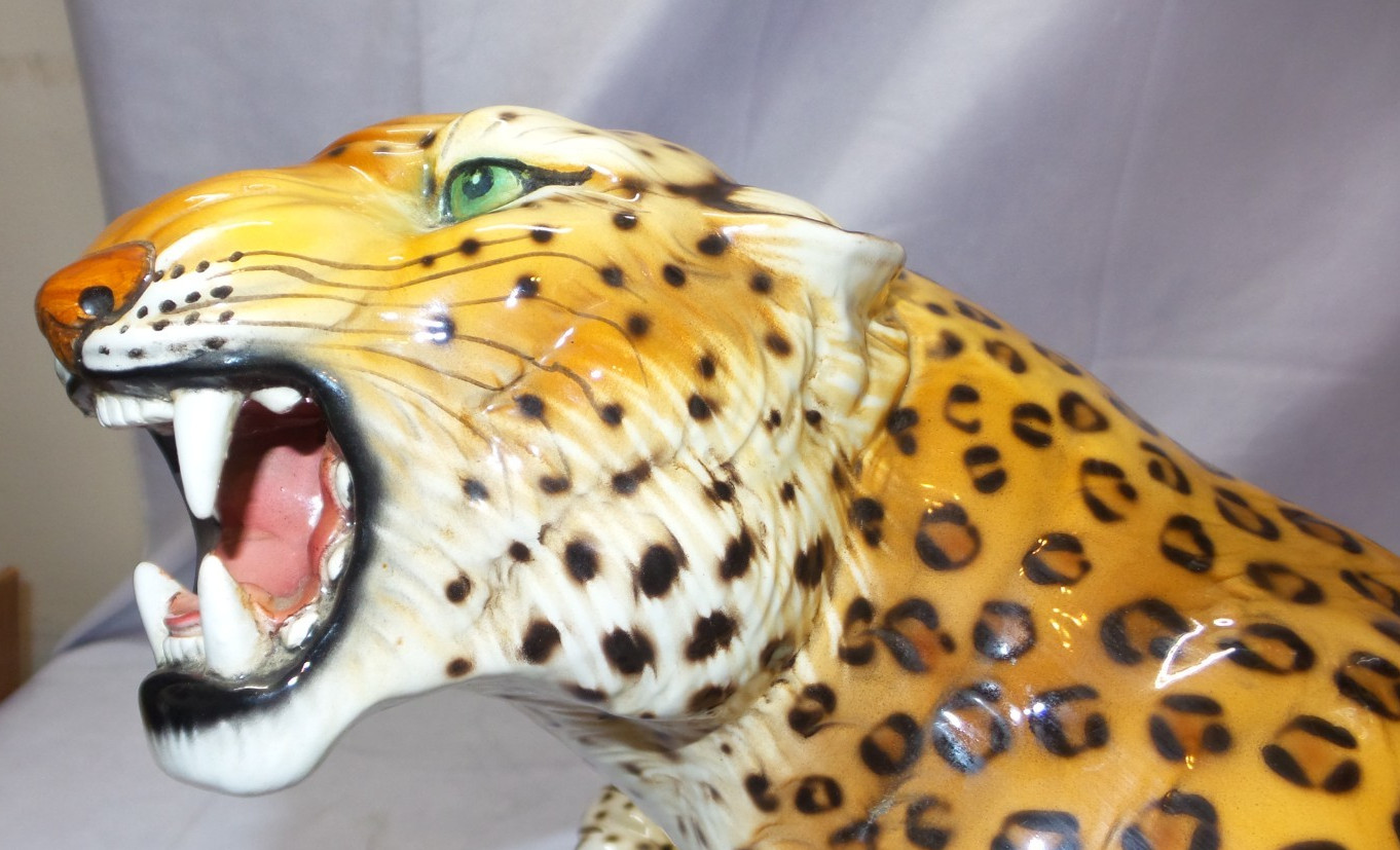 GIOVANNI RONZAN Porcelain Leopard Figurine 20″ Italy MCM – READ DESCRIPTION
