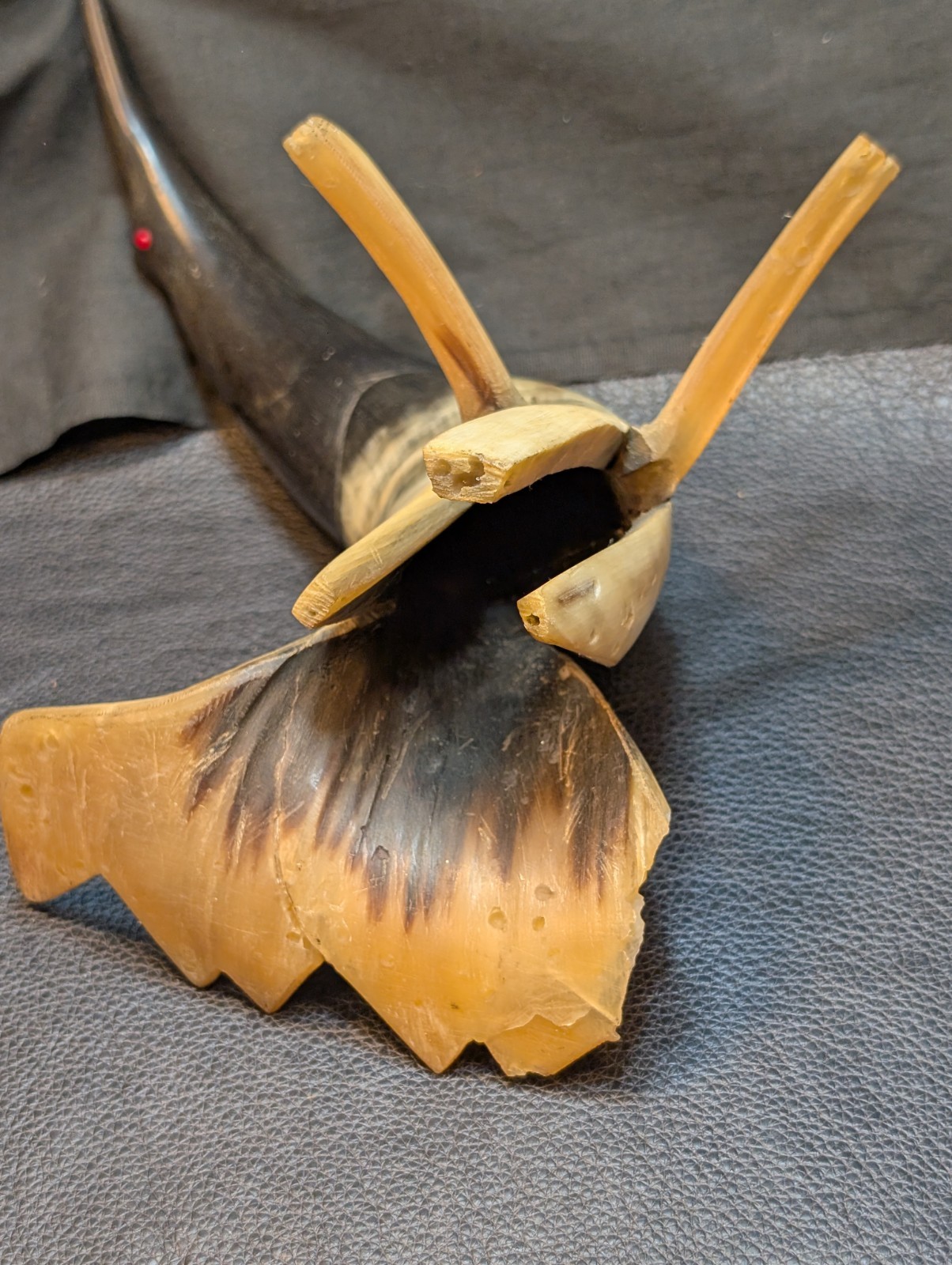 Folk Art Ox/Steer Horn Bird Mid Century Hand Carved Large 13.5in Horn