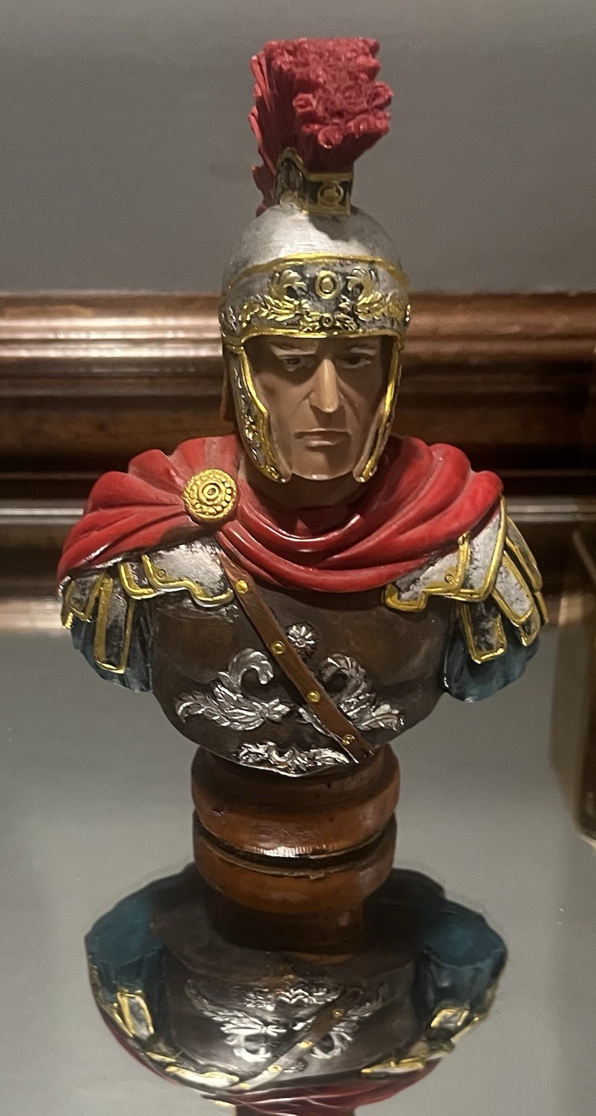 Roman Soldier Bust Figurine Painted Multicolor Resin Decorative Sculpture Base