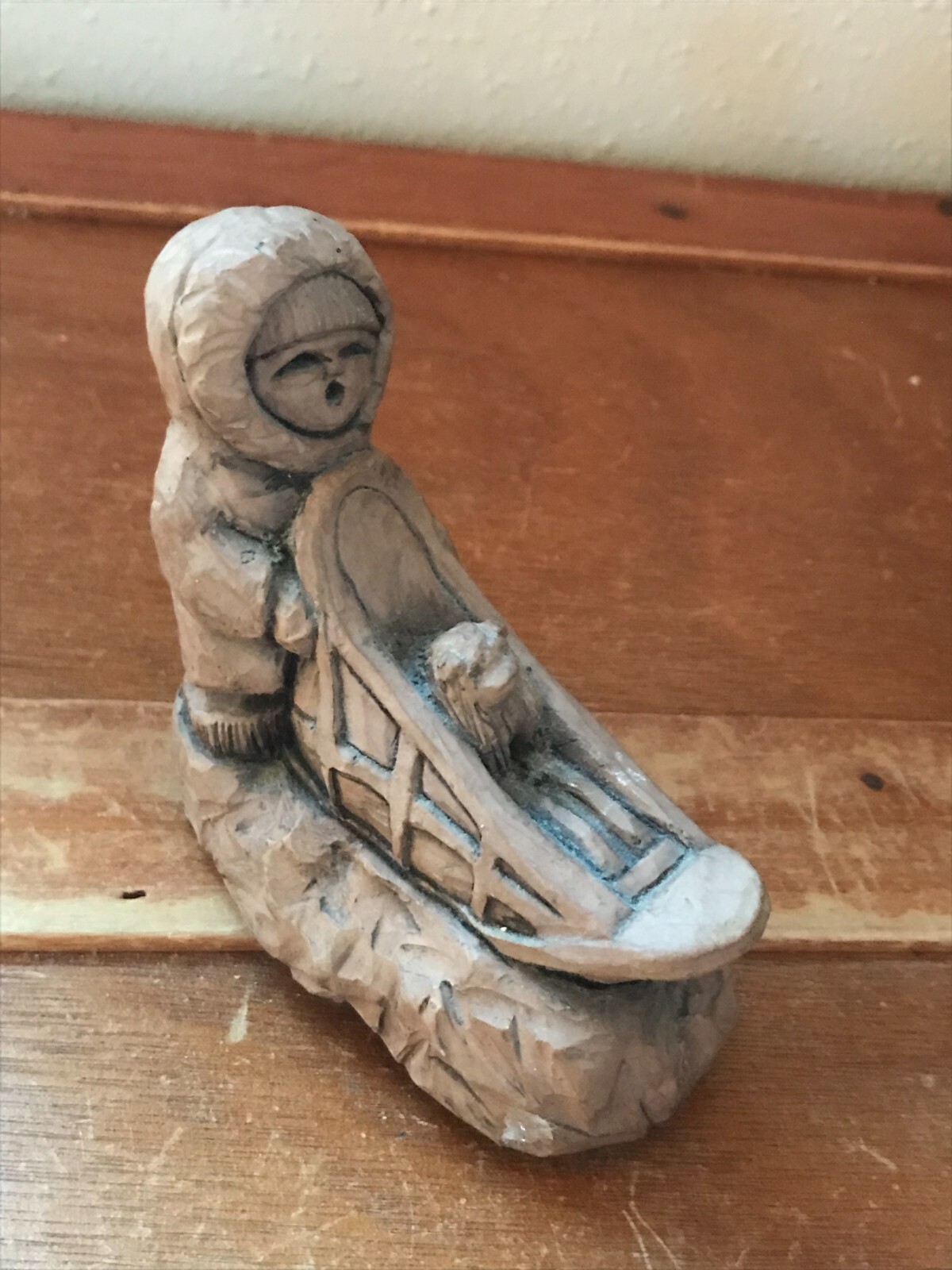 Handmade Earthquake Clay Alaskan Eskimo Sled Dog Puppy Figurine – 3.25 inches