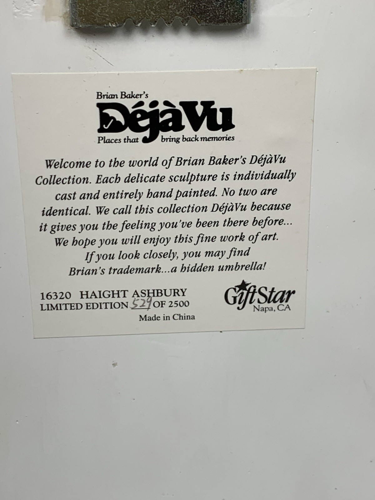 Brian Baker DejaVu Haight Ashbury #16320 Victorian House Wall Art / Figurine