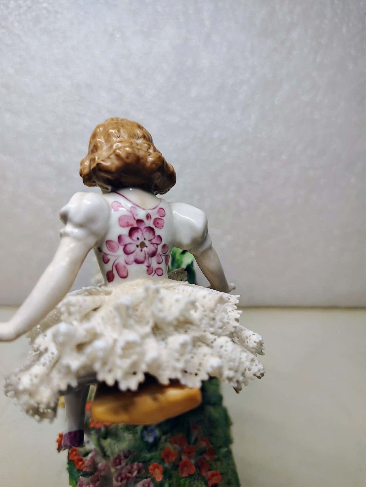 Antique 1850’s German Dresden Lace Sitzendorf Porcelain Girls on Seesaw Figurine