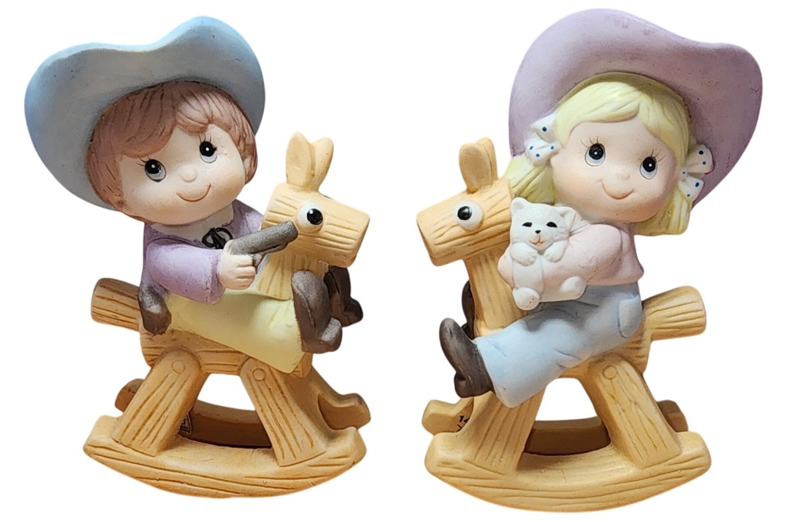 Vintage Homco Cowboy & Cowgirl on Rocking Horse Figurines 1417 Ceramic Kids