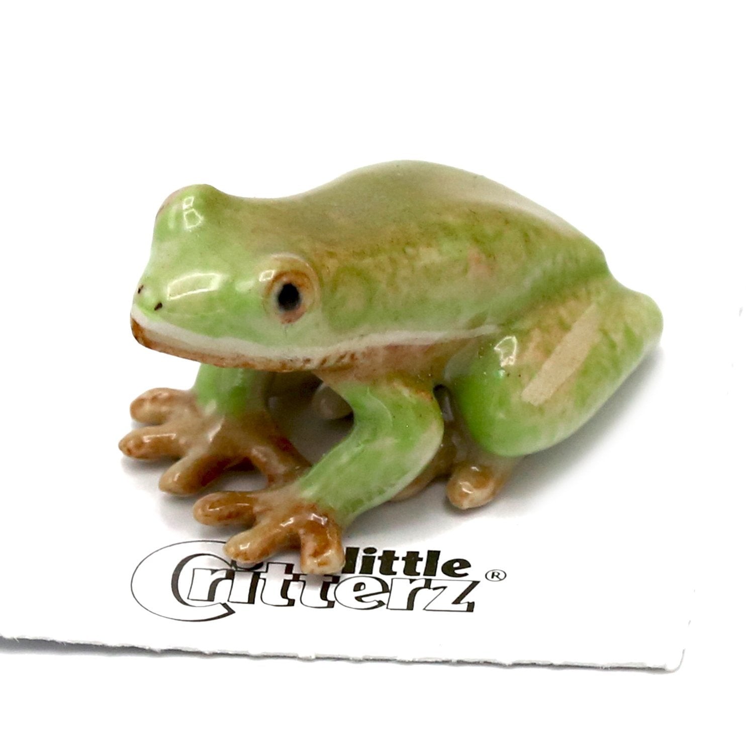Little Critterz Frog – Green Tree Frog “Pond” – Miniature Porcelain Figurine