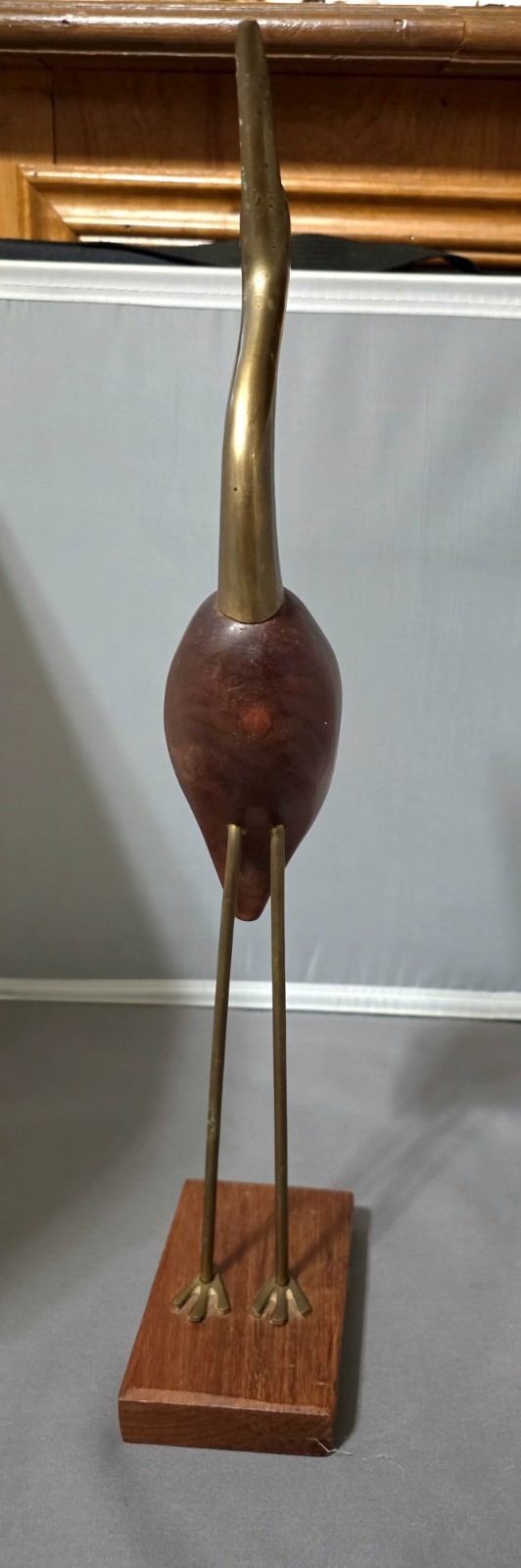 Vintage Modernism Brass Wood Heron Bird Figurines ( Set Of 2 ) Mid-Century