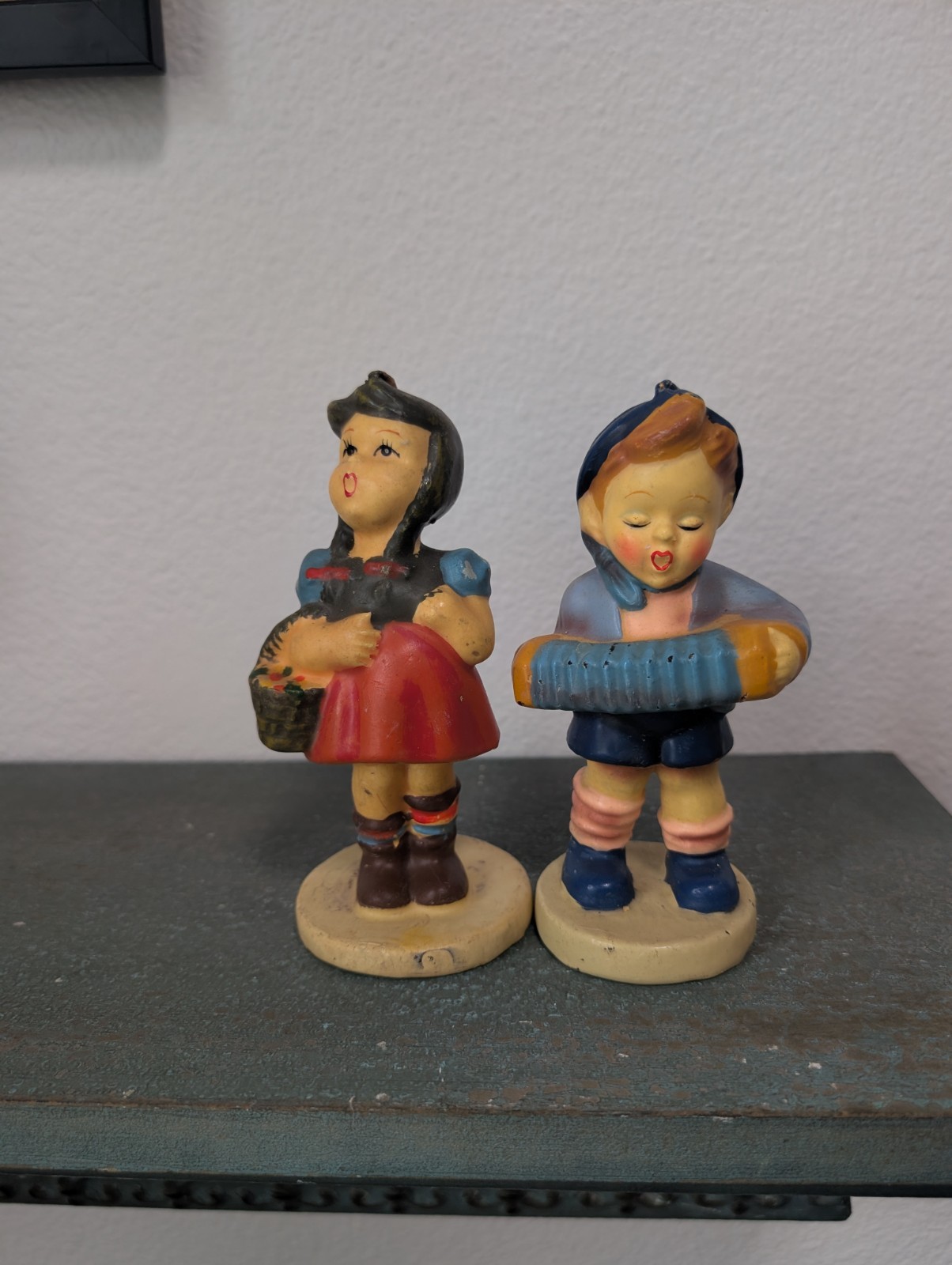 Vintage Hummel Style Candles School Boy With Accordion and Girl With Basket Rare