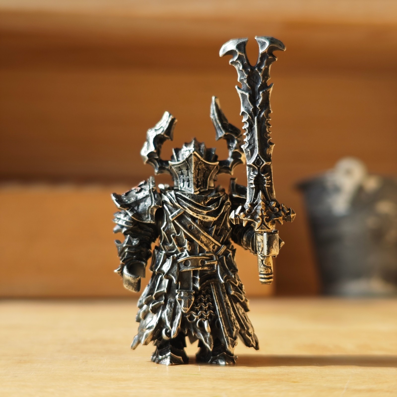 Black Knight Figurine Arnaud Raine, Handcrafted White Bronze Crusader Knight
